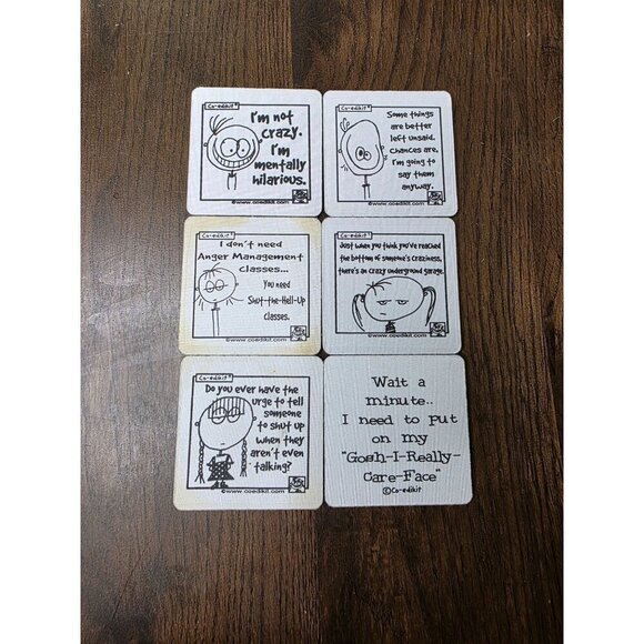 Set Of 6 Funny Coasters With Humorous Quotes - Picture 1 of 16